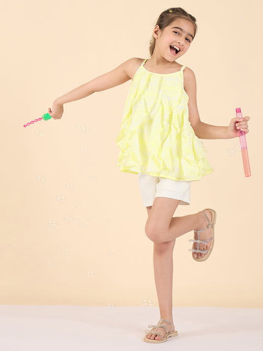Girls Above Knee All over Print Top with Shorts - Yellow
