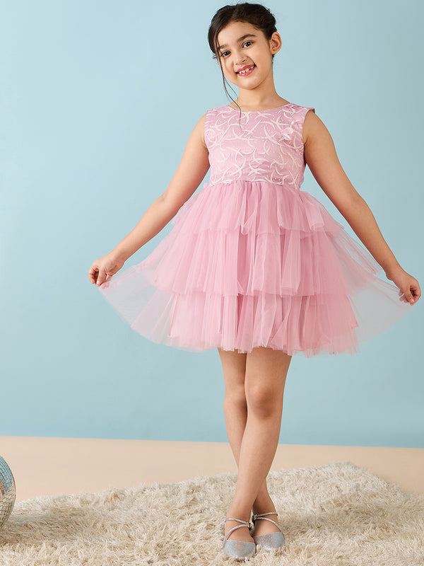 Girls Above Knee Solid Dress - Pink