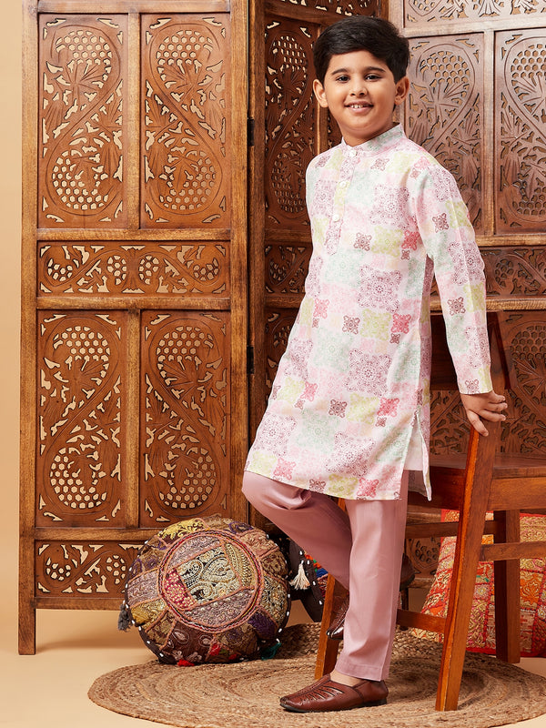 Boys Knee Length Abstract print Kurta Set - Multi