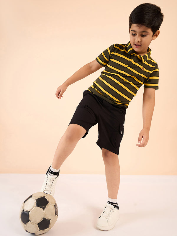 Boys Mid Thigh Solid Shorts - Black