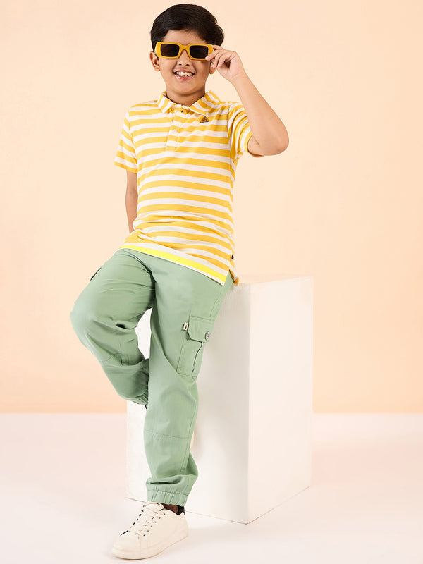 Boys Ankle Length Solid Cargo Pants - Green