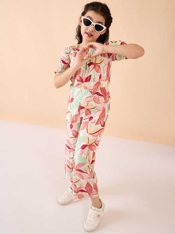 Girls Ankle Length Printed Jumpsuit - Multi