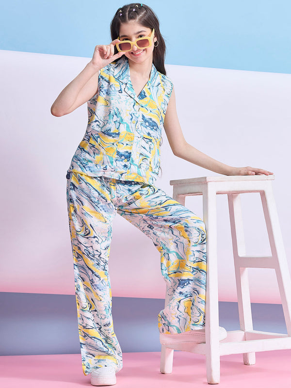 StyloBug Girls Full Length Abstract Print Top With Pants - Multi