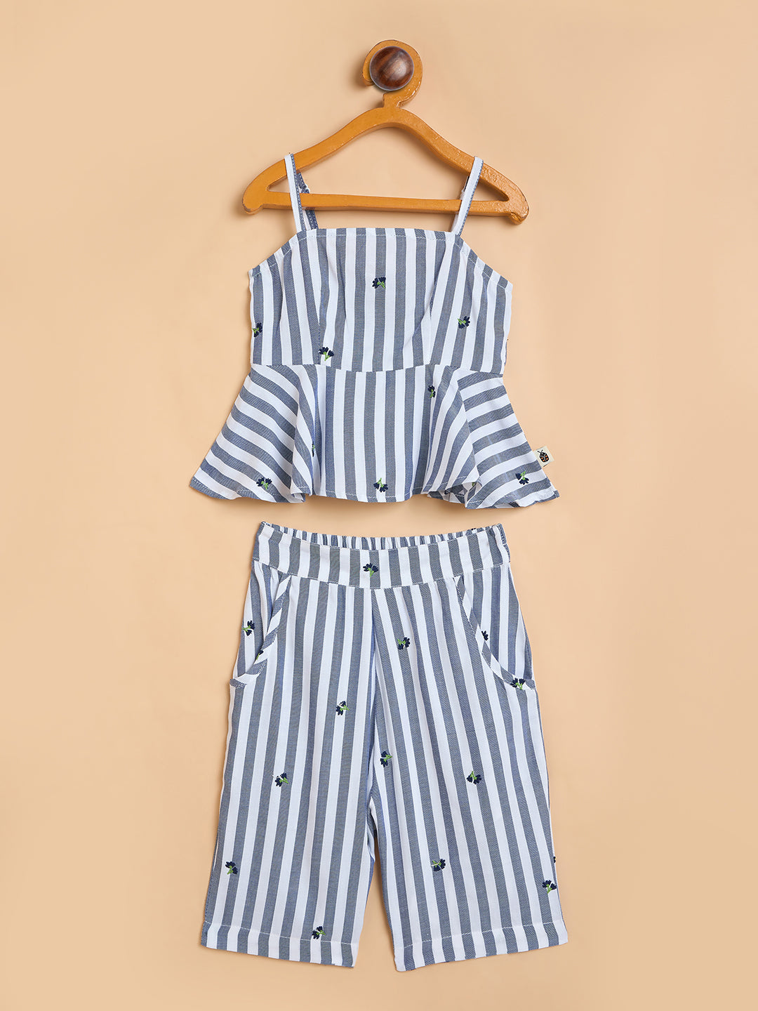 Girls Below Knee All over Print Top with Capris - Blue