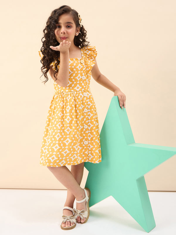 Girls Yellow Rayon A-Line Dress