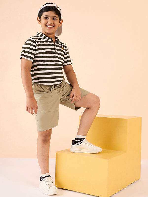 Boys Mid Thigh Solid Shorts - Khaki