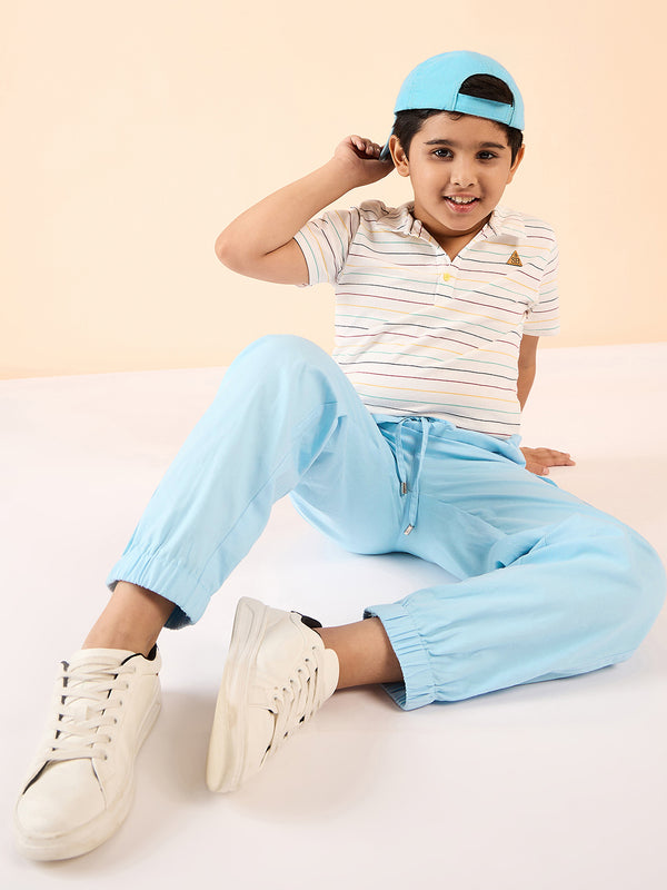 Boys Ankle Length Solid Cargo Pants - Blue