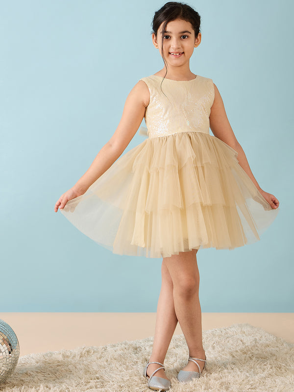 Girls Above Knee Solid Dress - Off-White