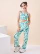Girls Ankle Length All over Print Top With Pants - Green