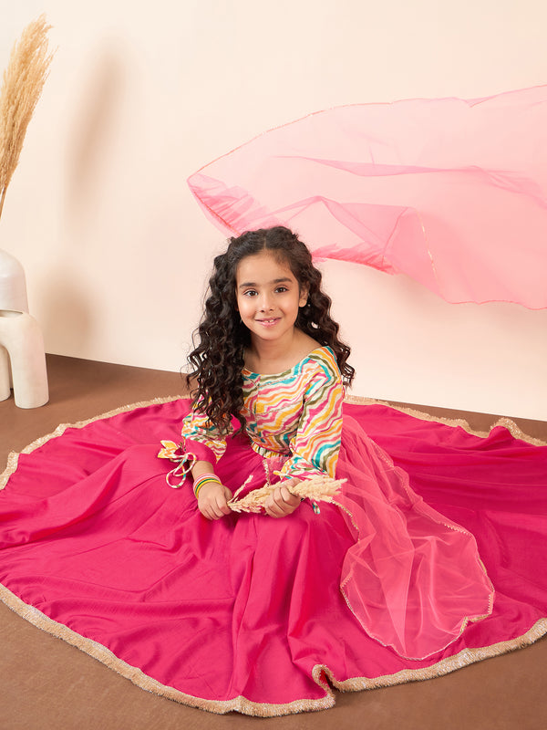 Girls Multi Printed Polyester Tent Fit Lahnga Choli