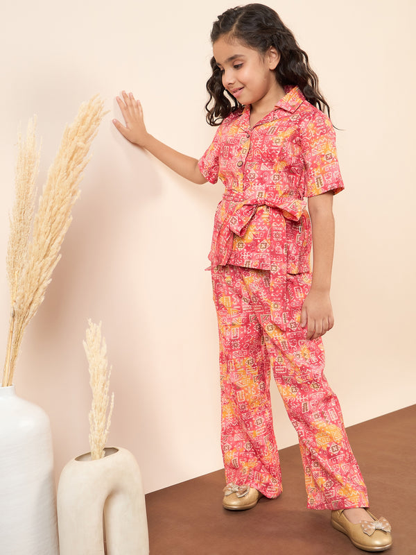 StyloBug Girls Full Length Abstract Print Kurti Set - Multi