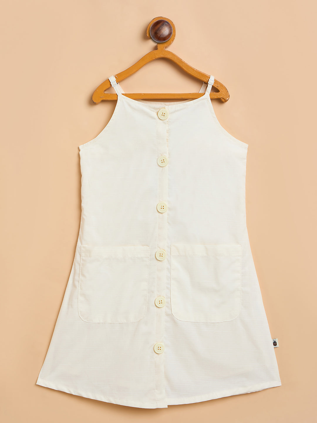Girls Knee Length Solid Dress - Off-White