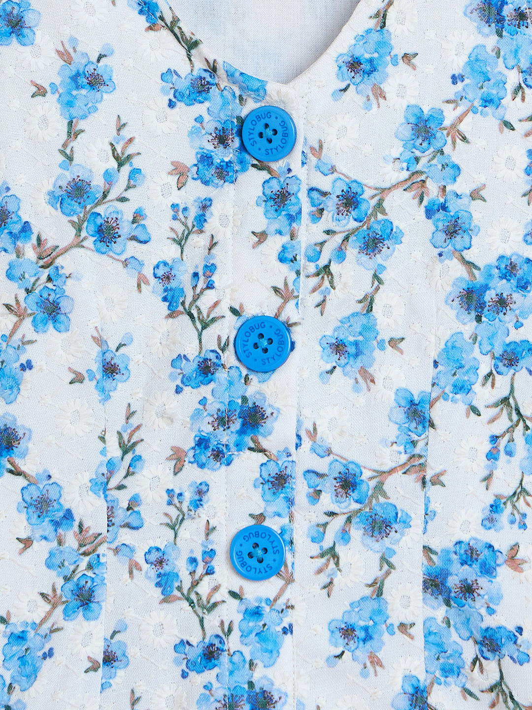 Girls Knee Length All over Print Dress - Blue