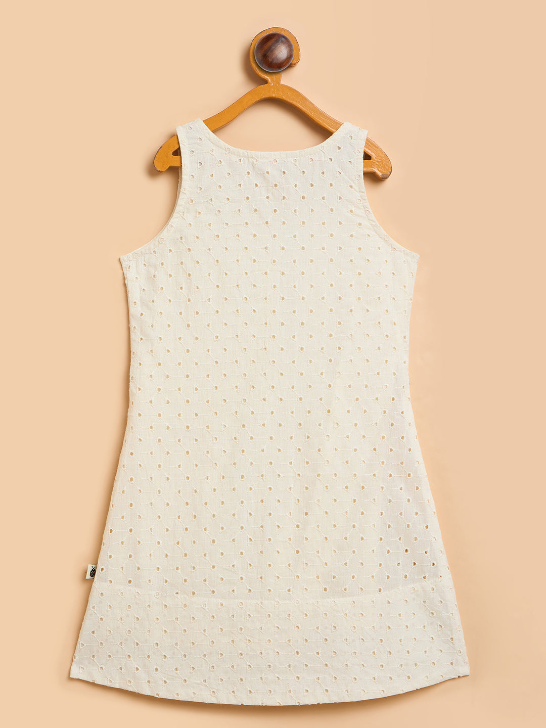 Girls Knee Length Solid Dress - Off-White