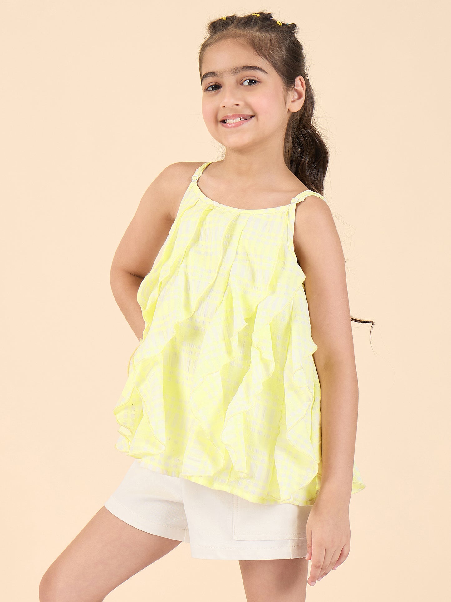 Girls Above Knee All over Print Top with Shorts - Yellow