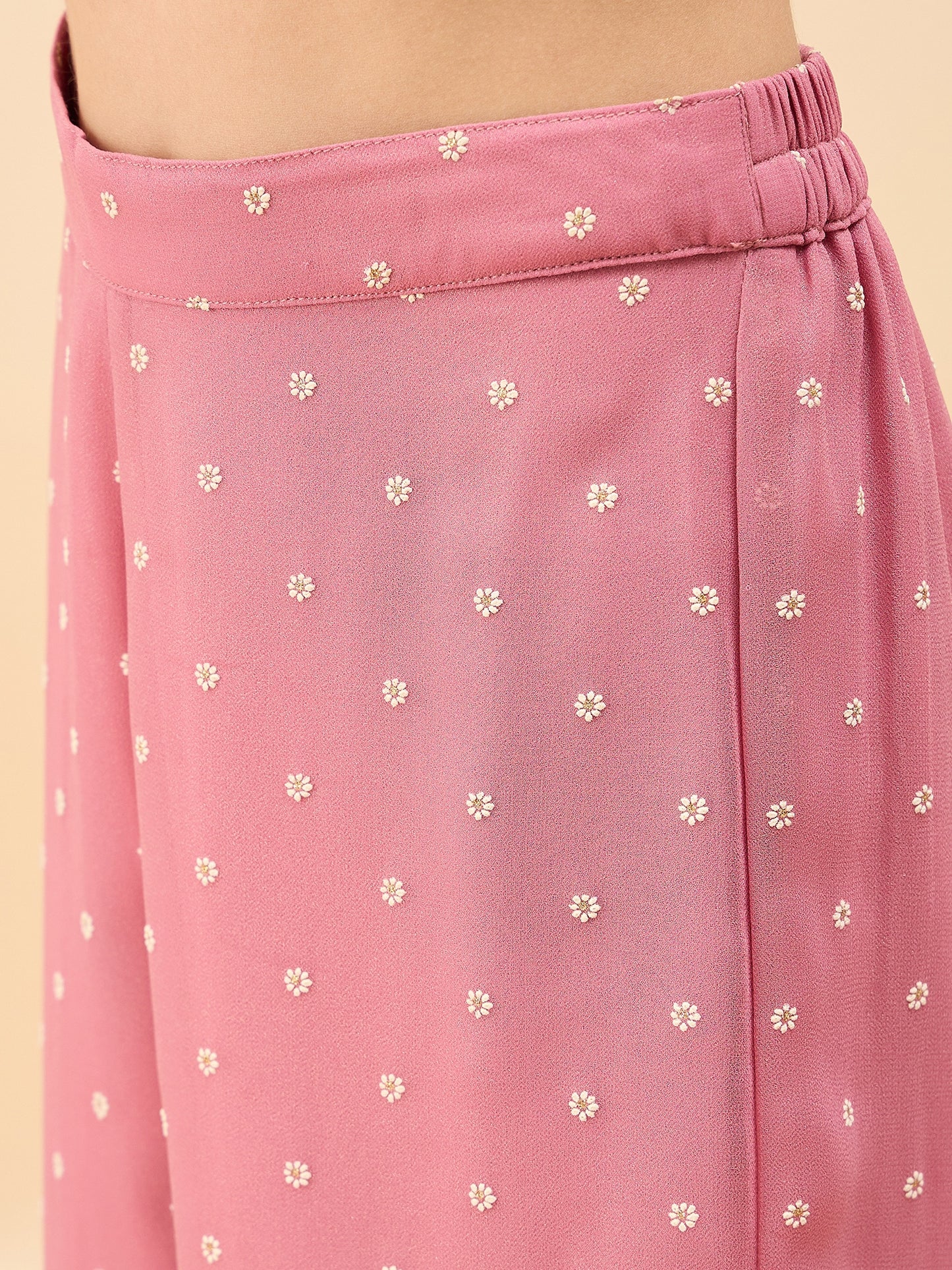 Girls Waist Length All over Print Kurti Set - Peach