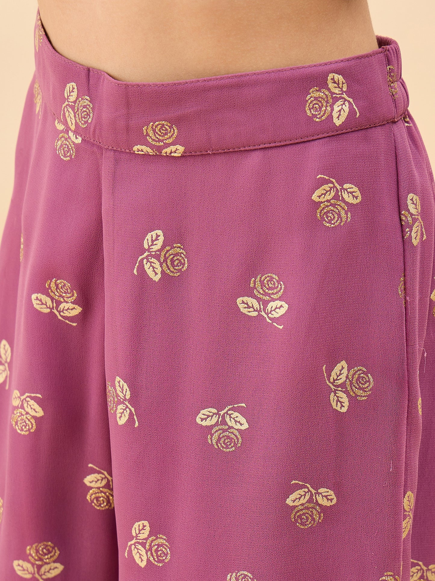 Girls Waist Length All over Print Kurti Set - Pink