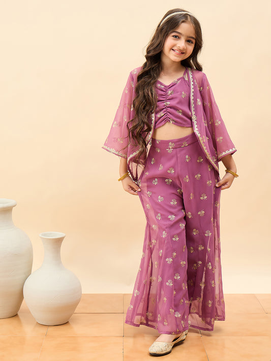 Girls Waist Length All over Print Kurti Set - Pink