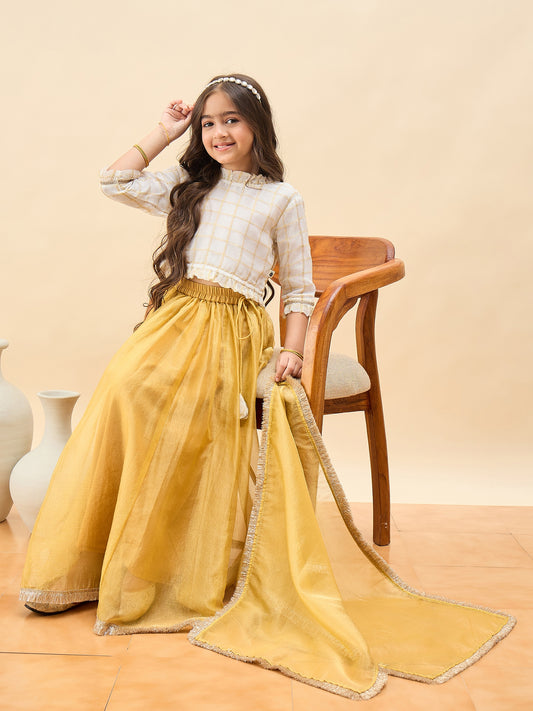 Girls Waist Length Embroidery Lehenga Choli - Off-White