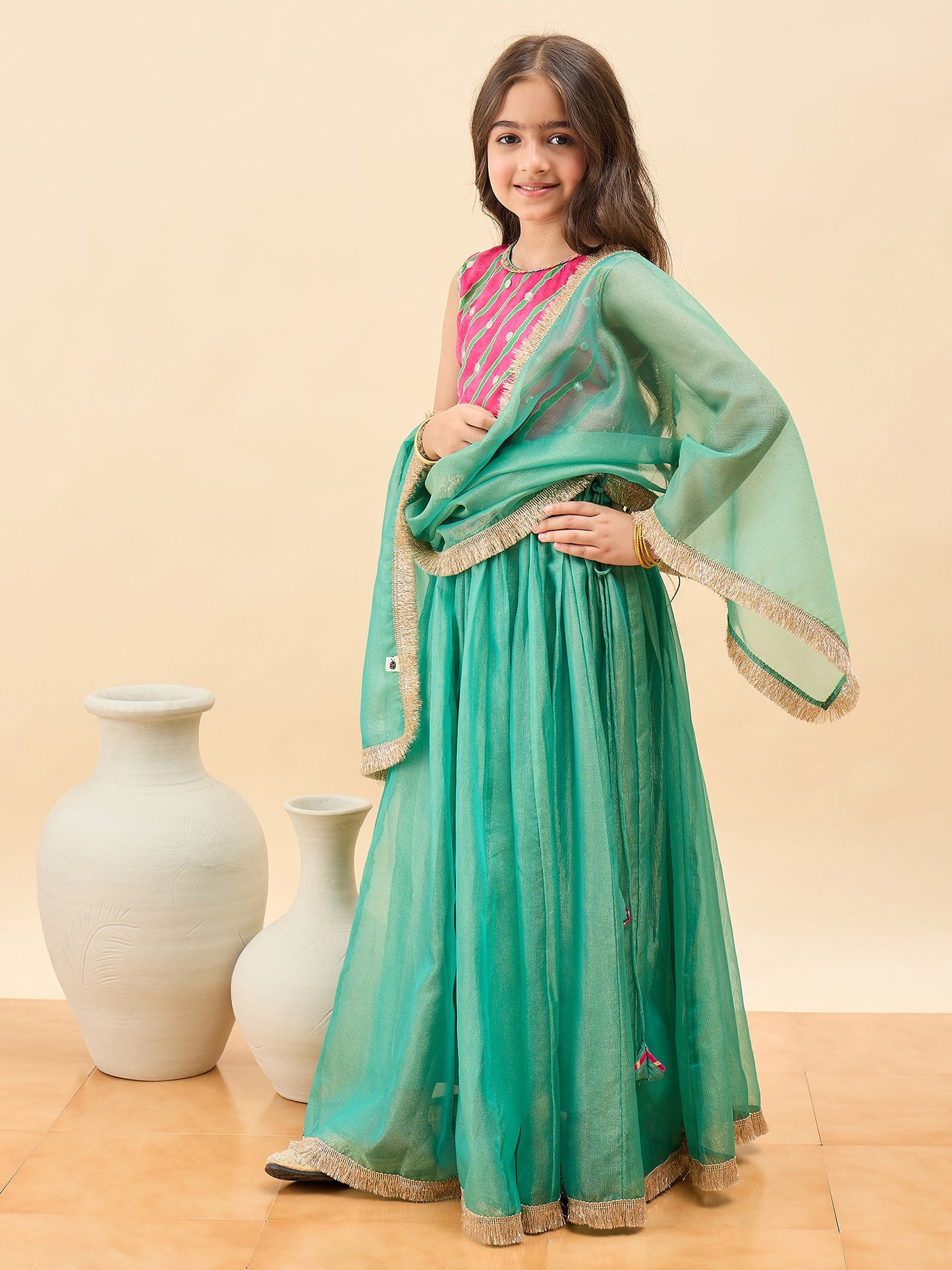 Girls Waist Length Embroidery Lehenga Choli - Magenta