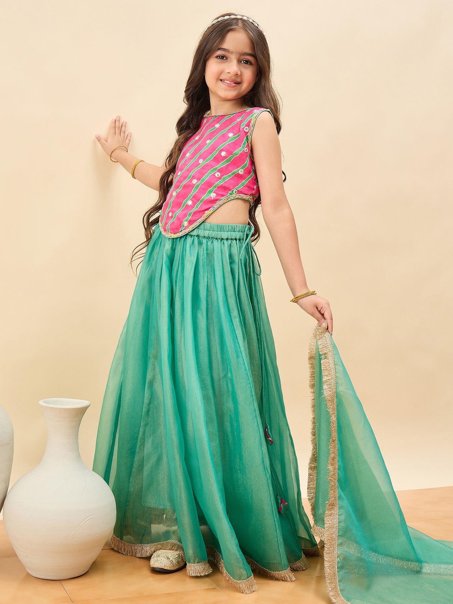 Girls Waist Length Embroidery Lehenga Choli - Magenta