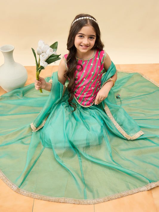 Girls Waist Length Embroidery Lehenga Choli - Magenta