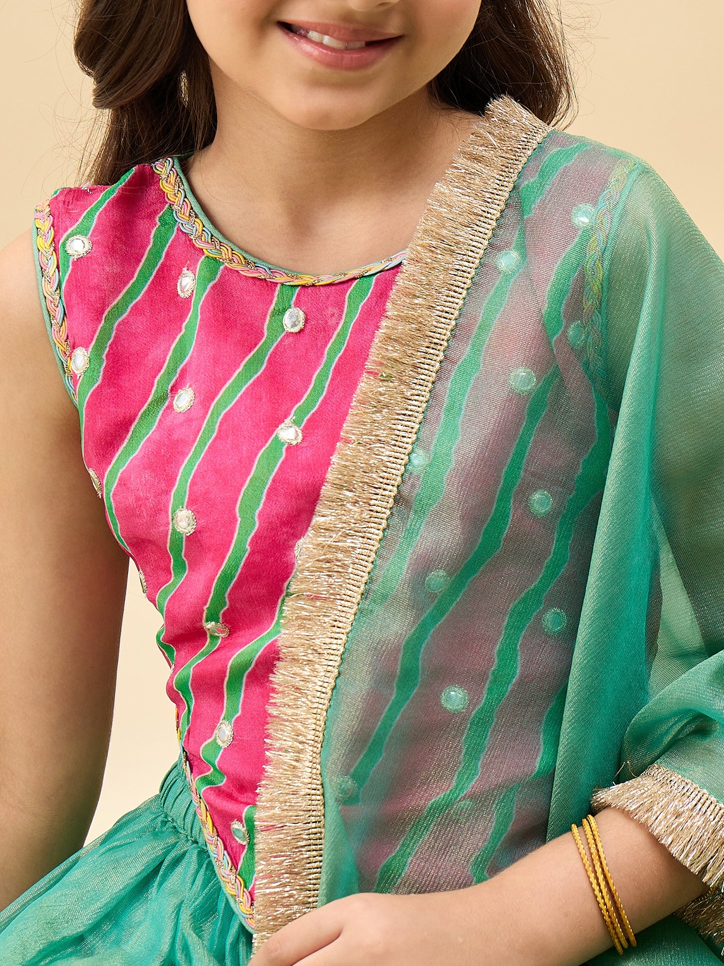 Girls Waist Length Embroidery Lehenga Choli - Magenta