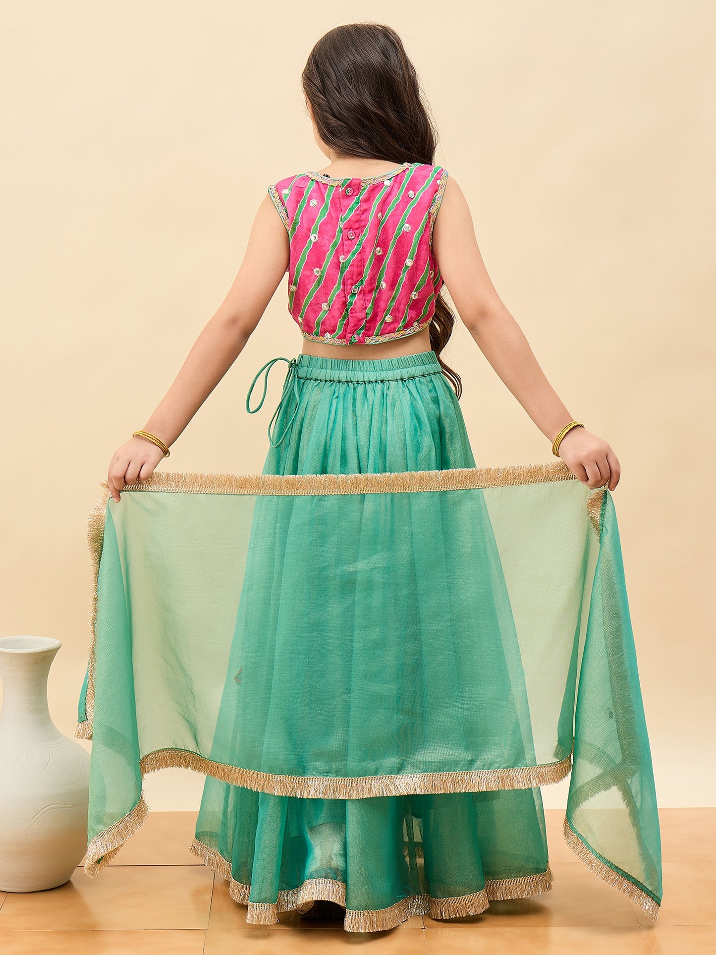 Girls Waist Length Embroidery Lehenga Choli - Magenta