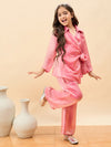 Girls Hip Length Solid Top With Pants - Pink