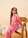 Girls Hip Length Solid Top With Pants - Pink
