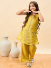 Girls Above Knee Embroidery Kurti Set - Yellow
