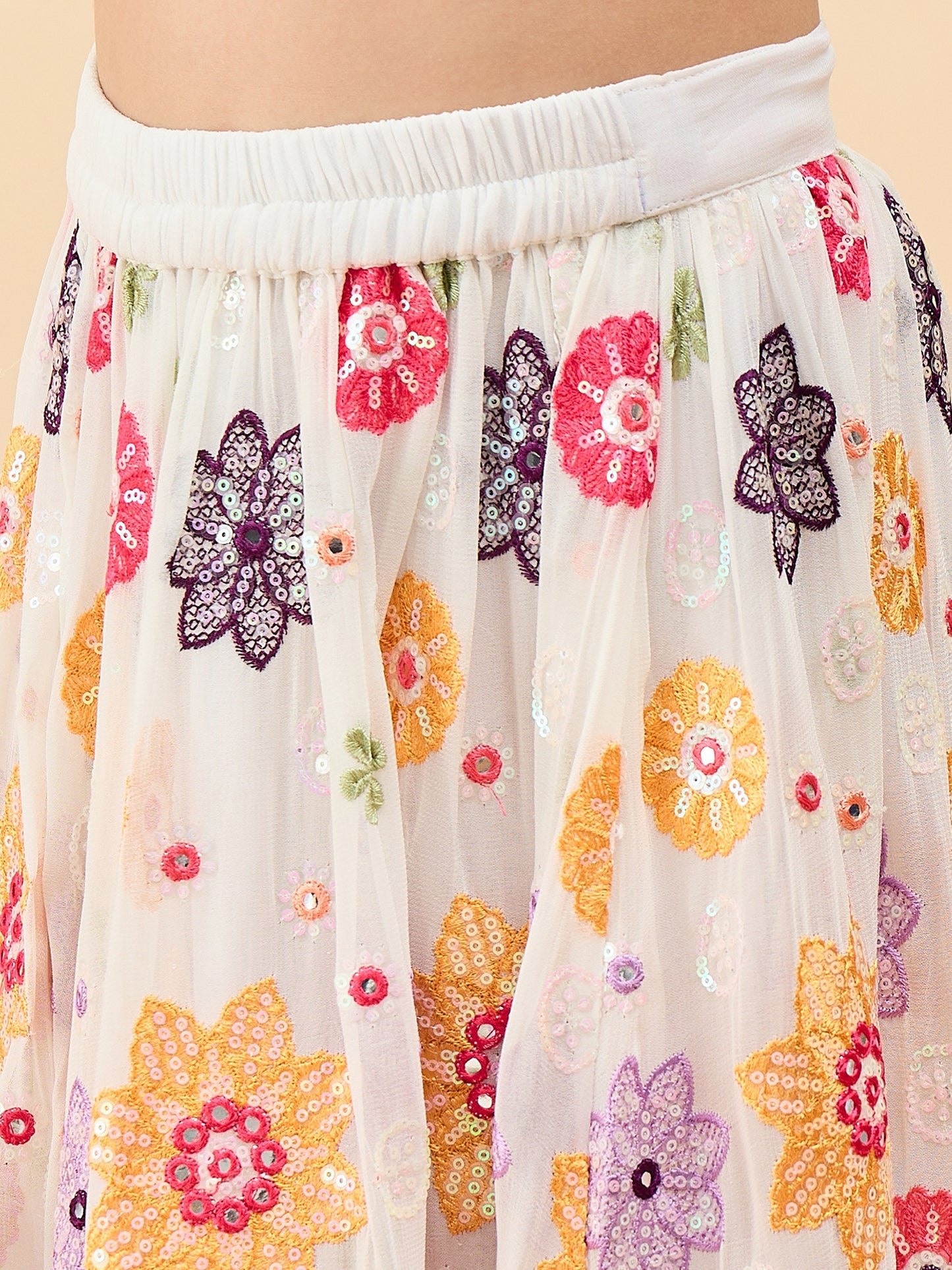 Girls Waist Length Embroidery Lehenga Choli - White