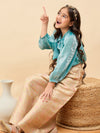 Girls Hip Length Embroidery Top With Pants - Blue