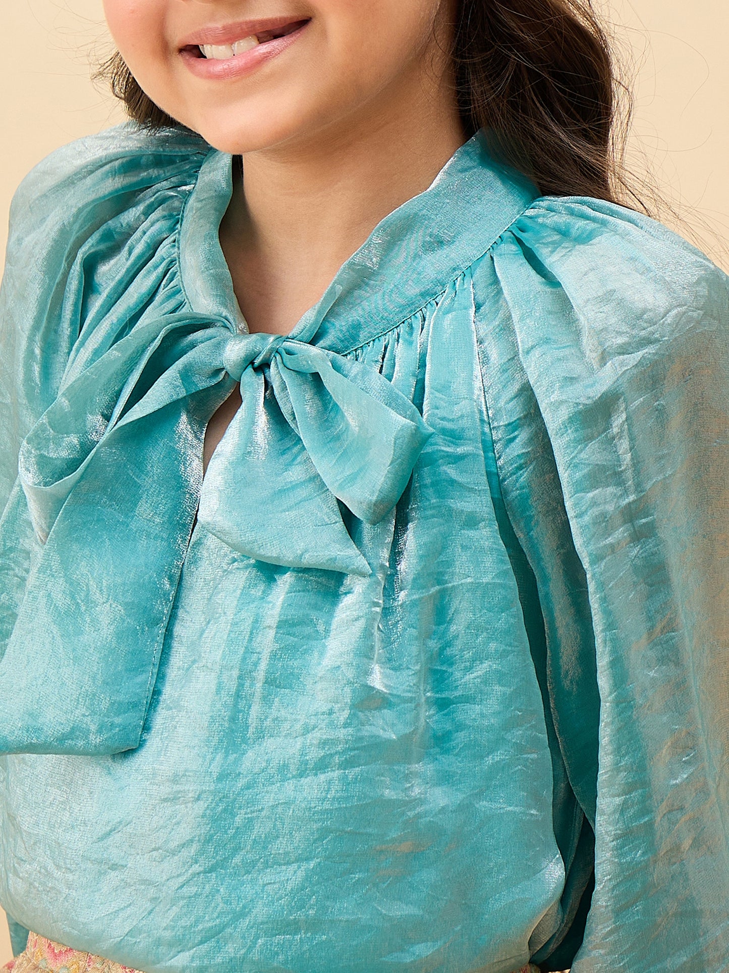 Girls Hip Length Embroidery Top With Pants - Blue
