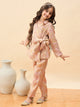 Girls Hip Length Embroidery Top With Pants - Peach
