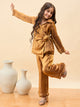 Girls Hip Length Solid Top With Pants - Brown