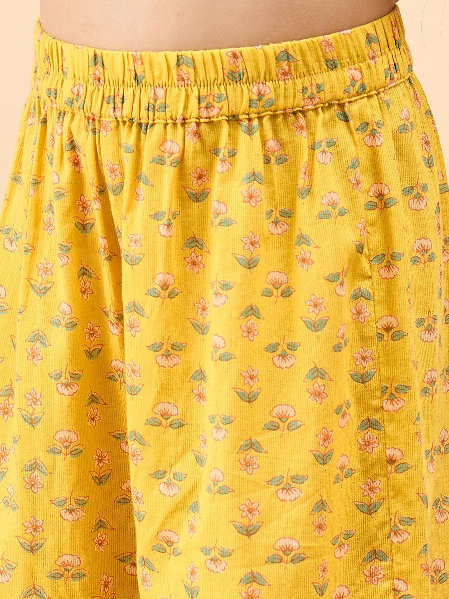Girls Above Knee All over Print Kurti Set - Yellow