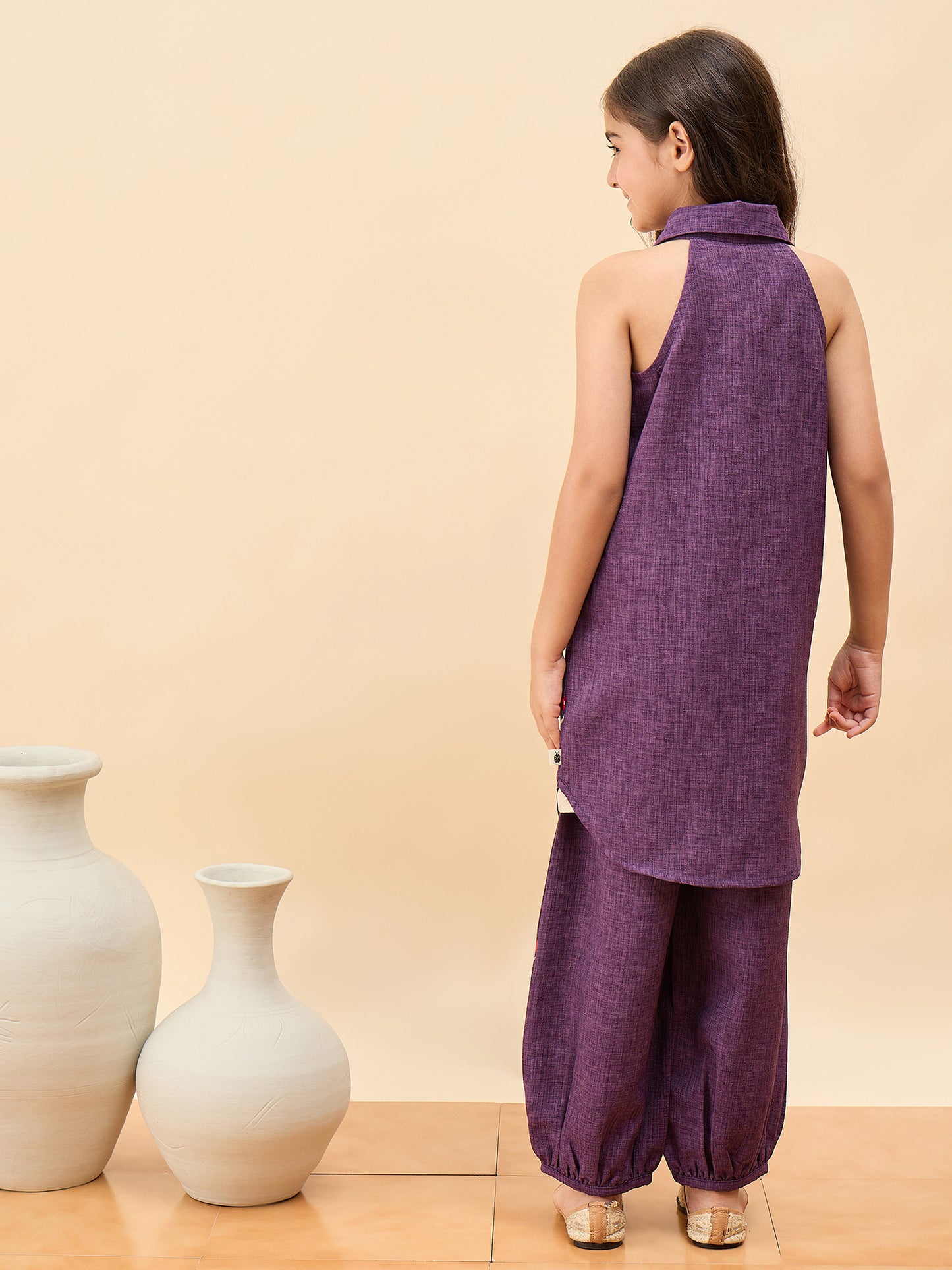 Girls Above Knee Embroidery Kurti Set - Purple