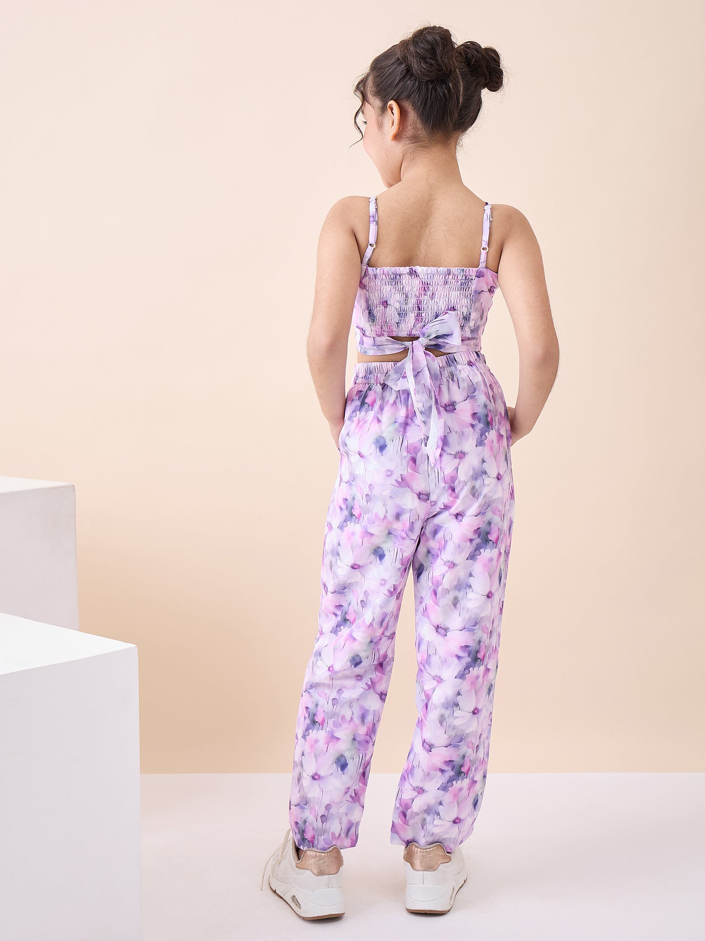 Girls Ankle Length All over Print Top With Pants - Lavender