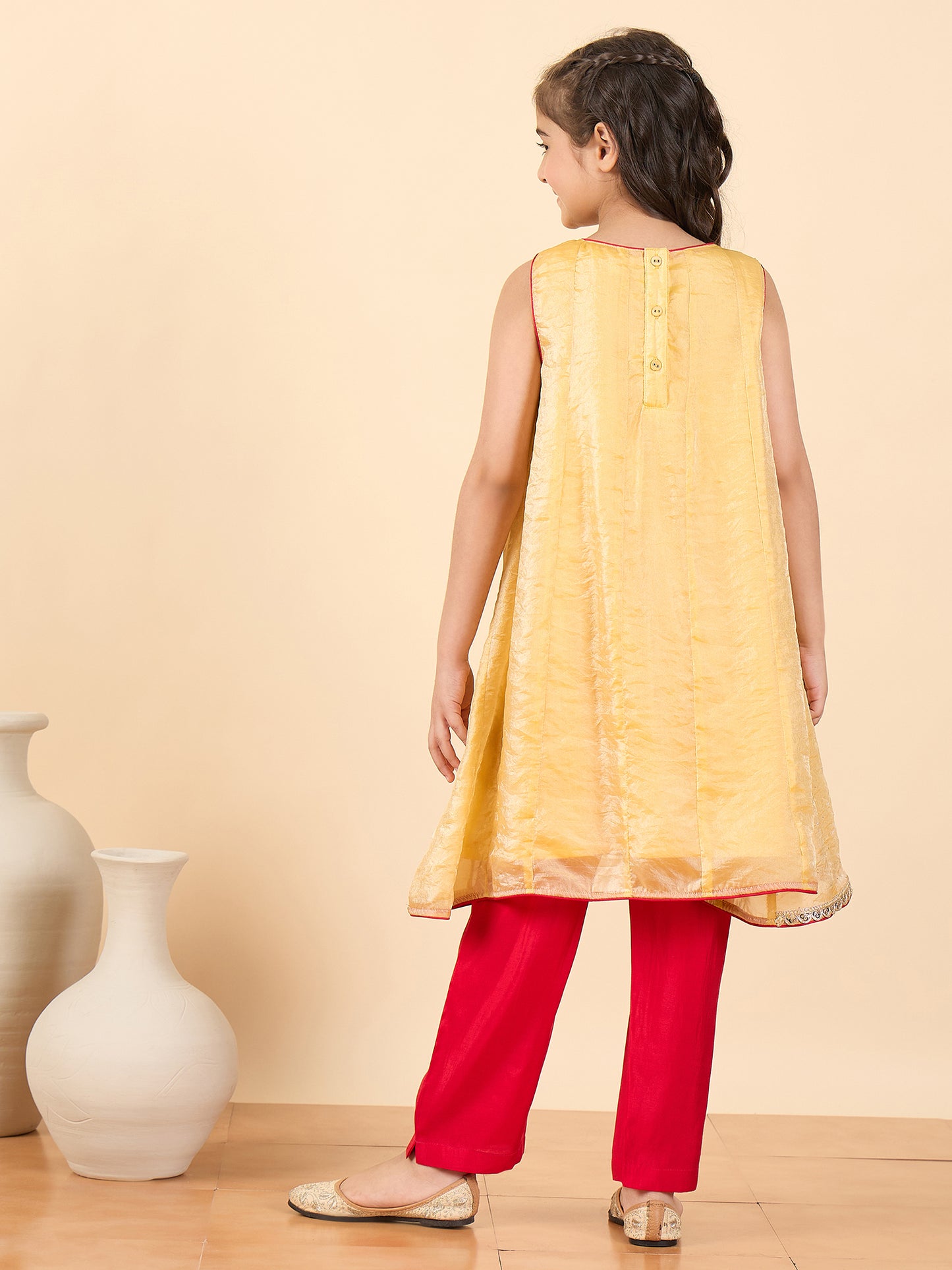 Girls Full Length Solid Kurti Set - Yellow