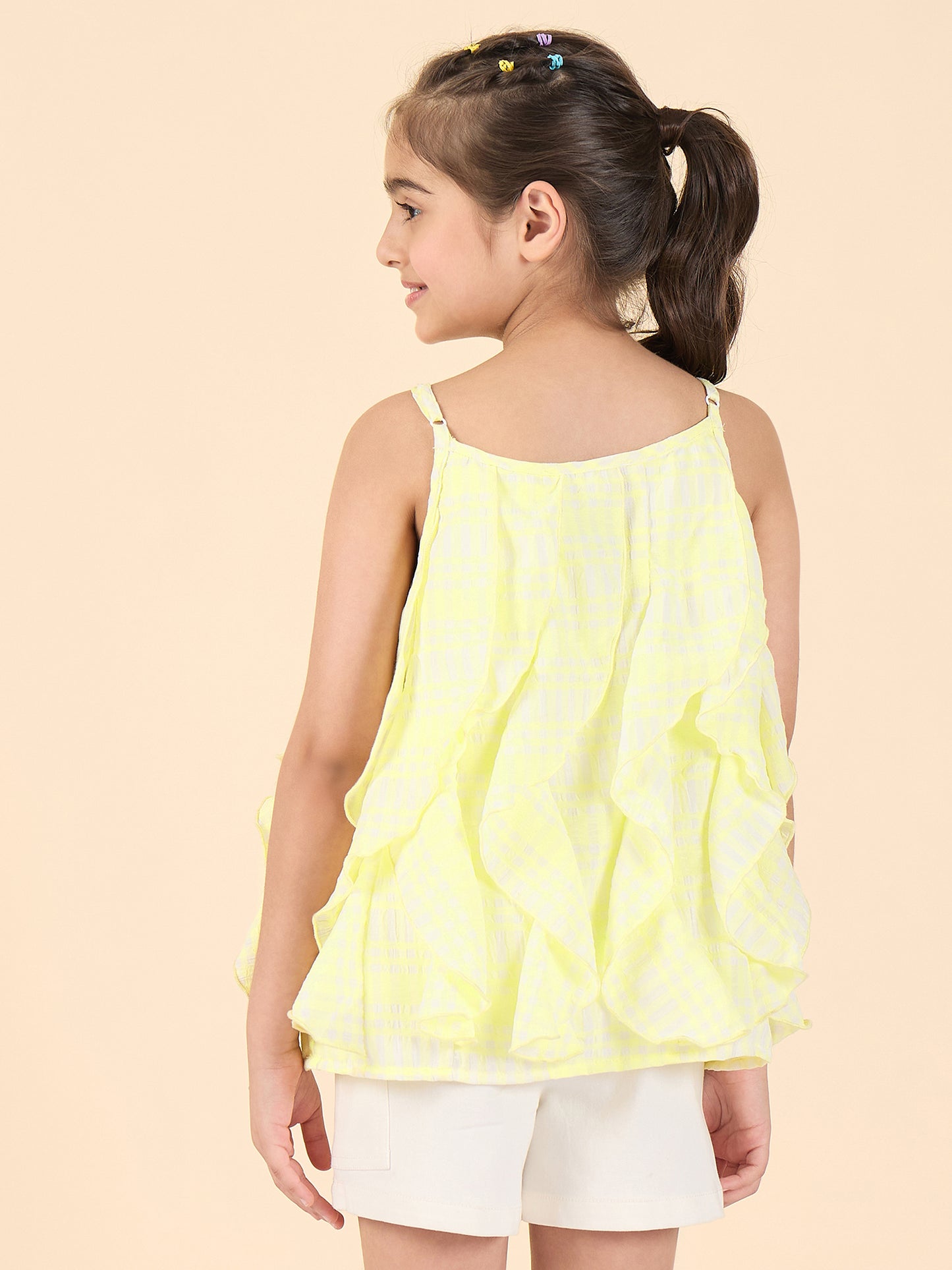 Girls Above Knee All over Print Top with Shorts - Yellow