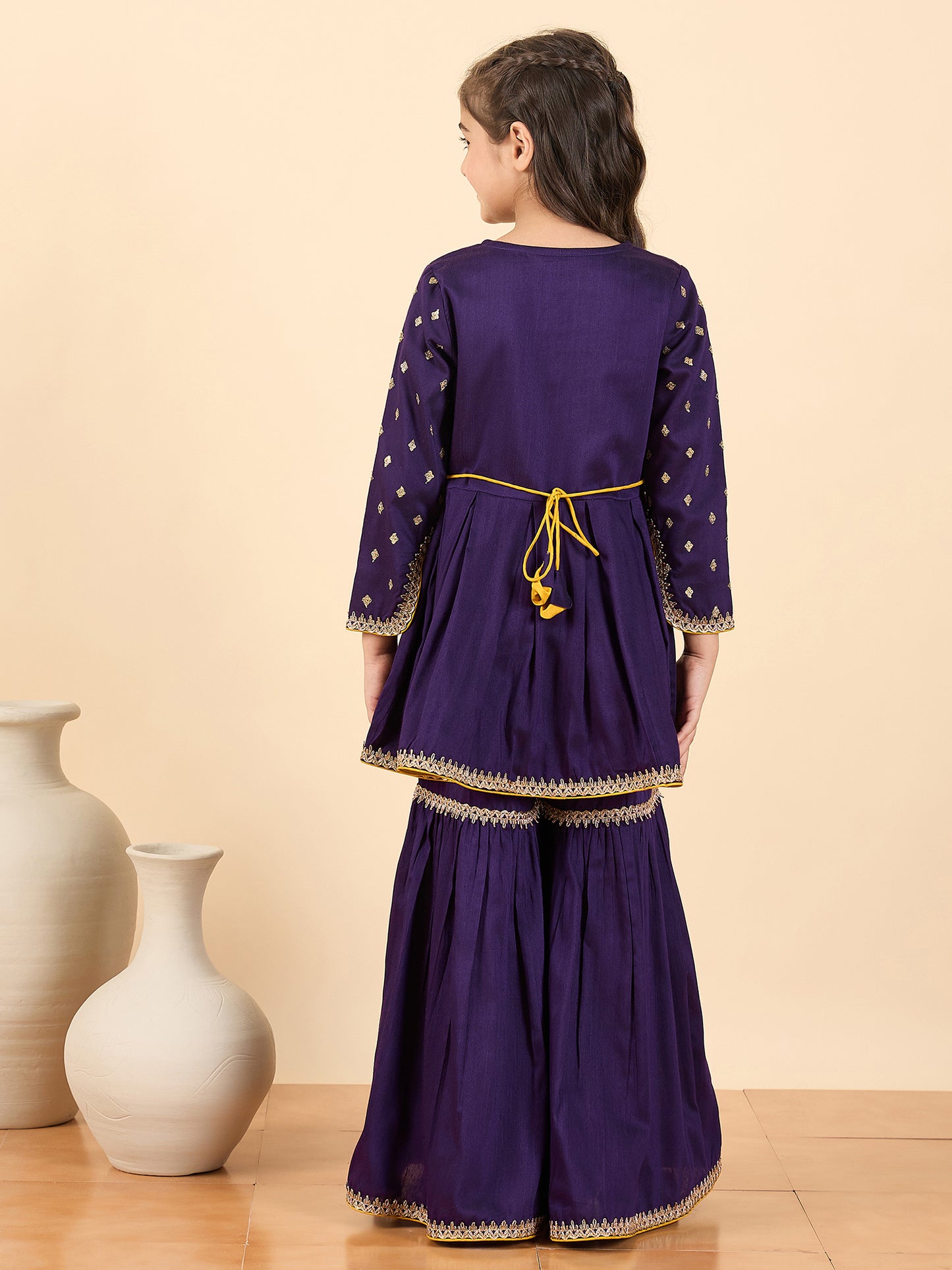 Girls Above Knee Embroidery Kurti Set - Purple