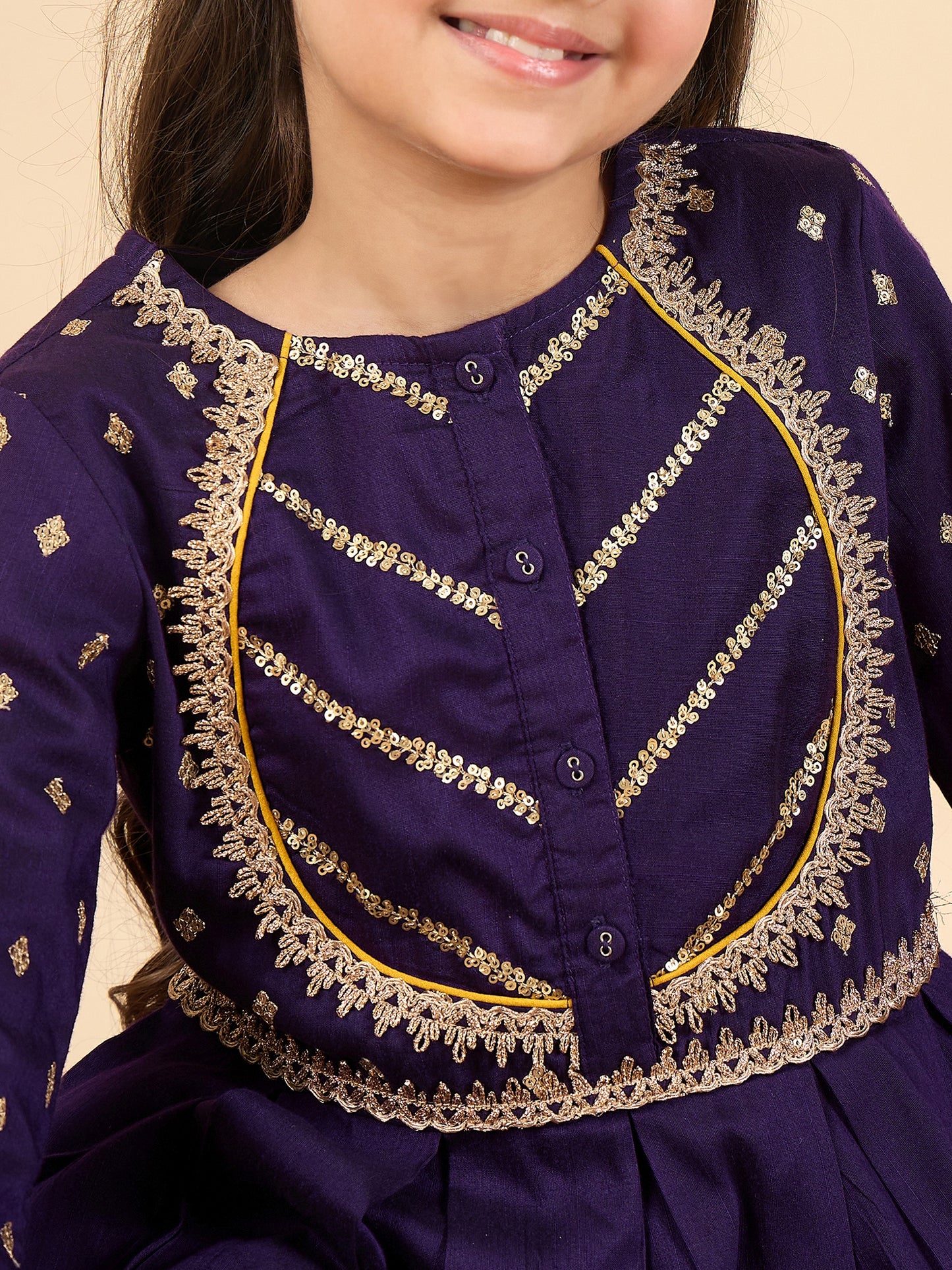 Girls Above Knee Embroidery Kurti Set - Purple
