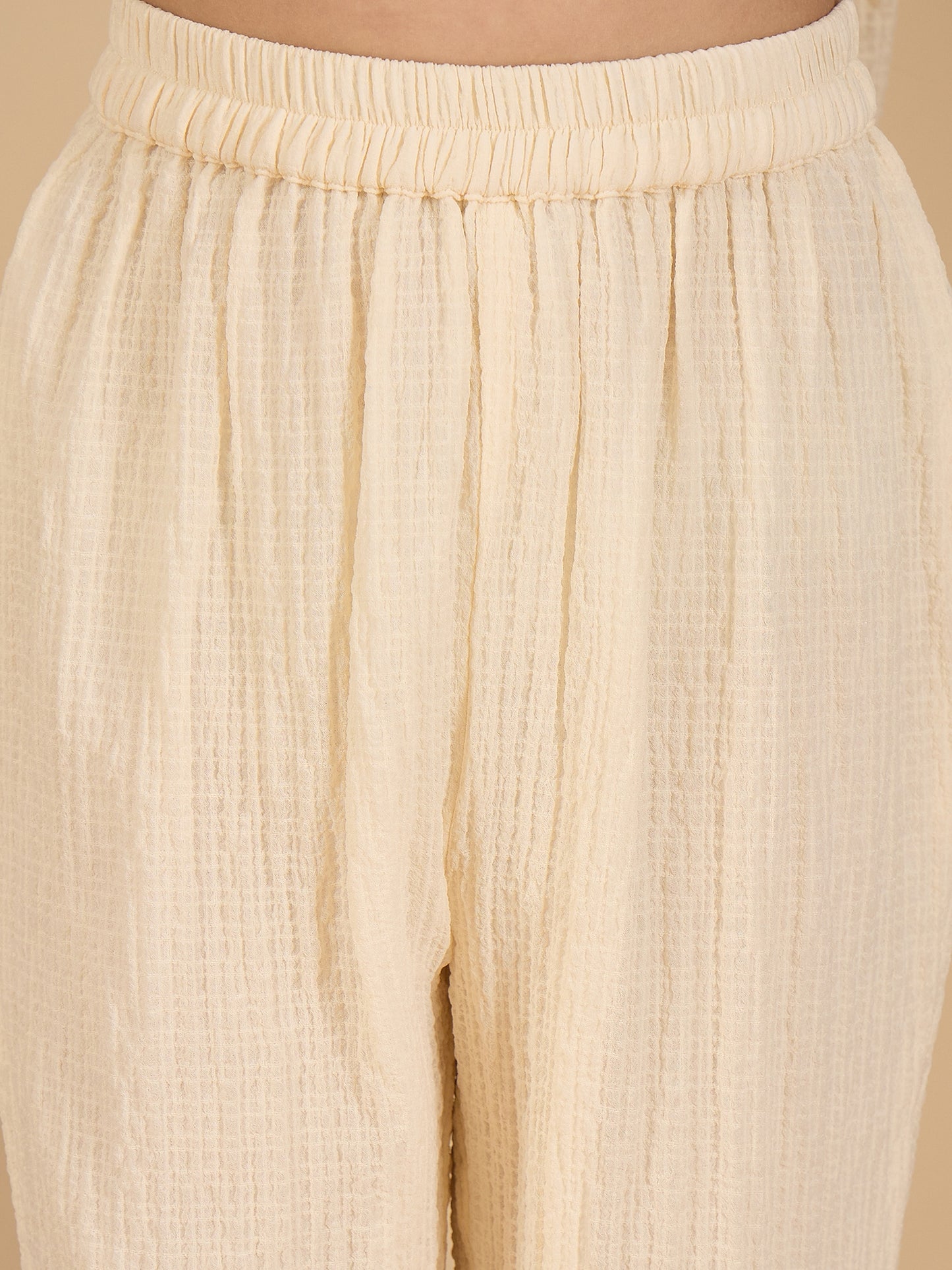 Girls Below Knee Embroidery Kurti Set - Cream