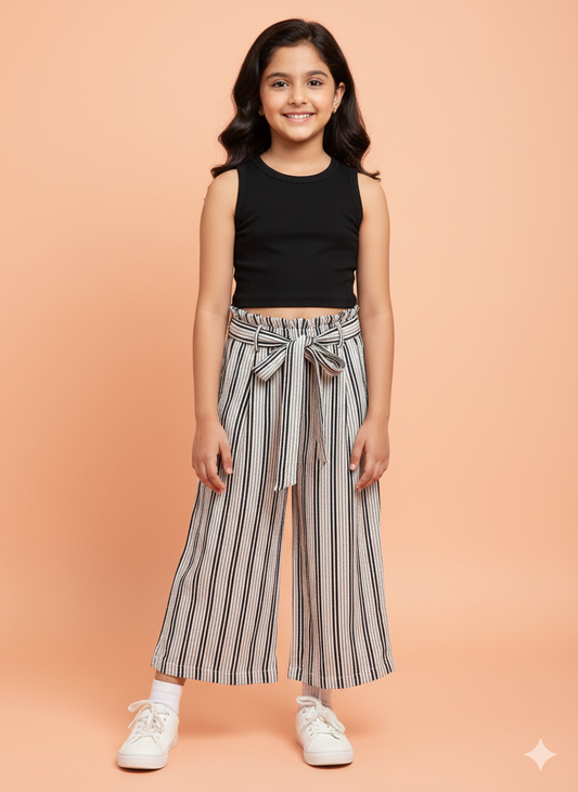 Girls Ankle Length All over Print Top With Pants - Black