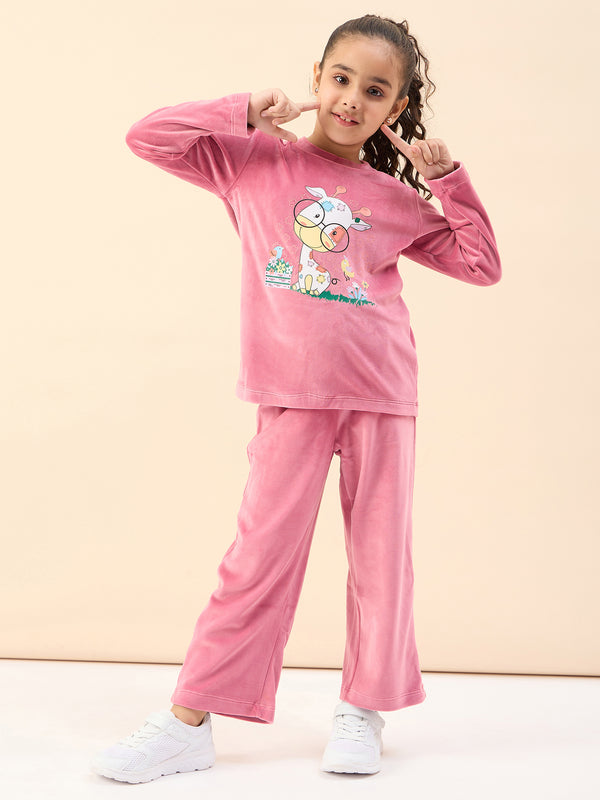 Girls Ankle Length Placement print Sweat Shirt - Pink