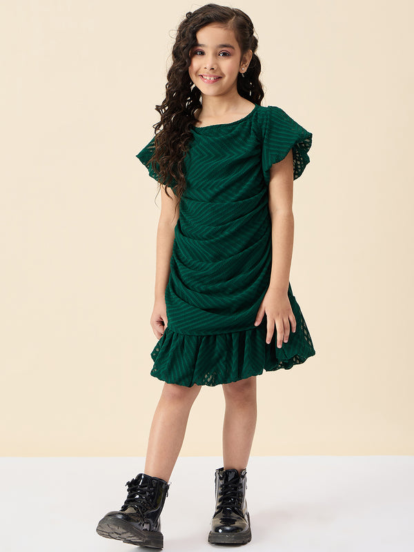 Girls Knee Length Solid Dress - Green