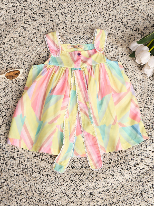 Girls Knee Length All over Print Dress - Yellow