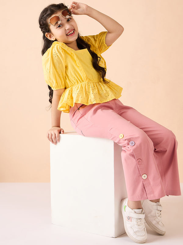 Girls Waist Length Solid Top - Yellow