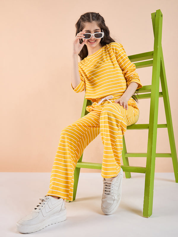 Girls Ankle Length All over Print Top With Pants - Yellow